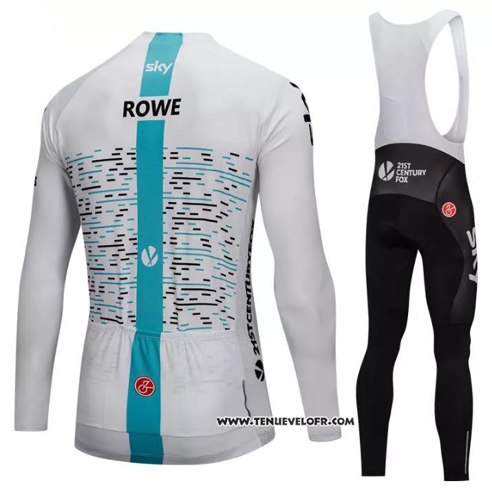 2018 Maillot Ciclismo Sky Blanc et Bleu Manches Longues et Cuissard